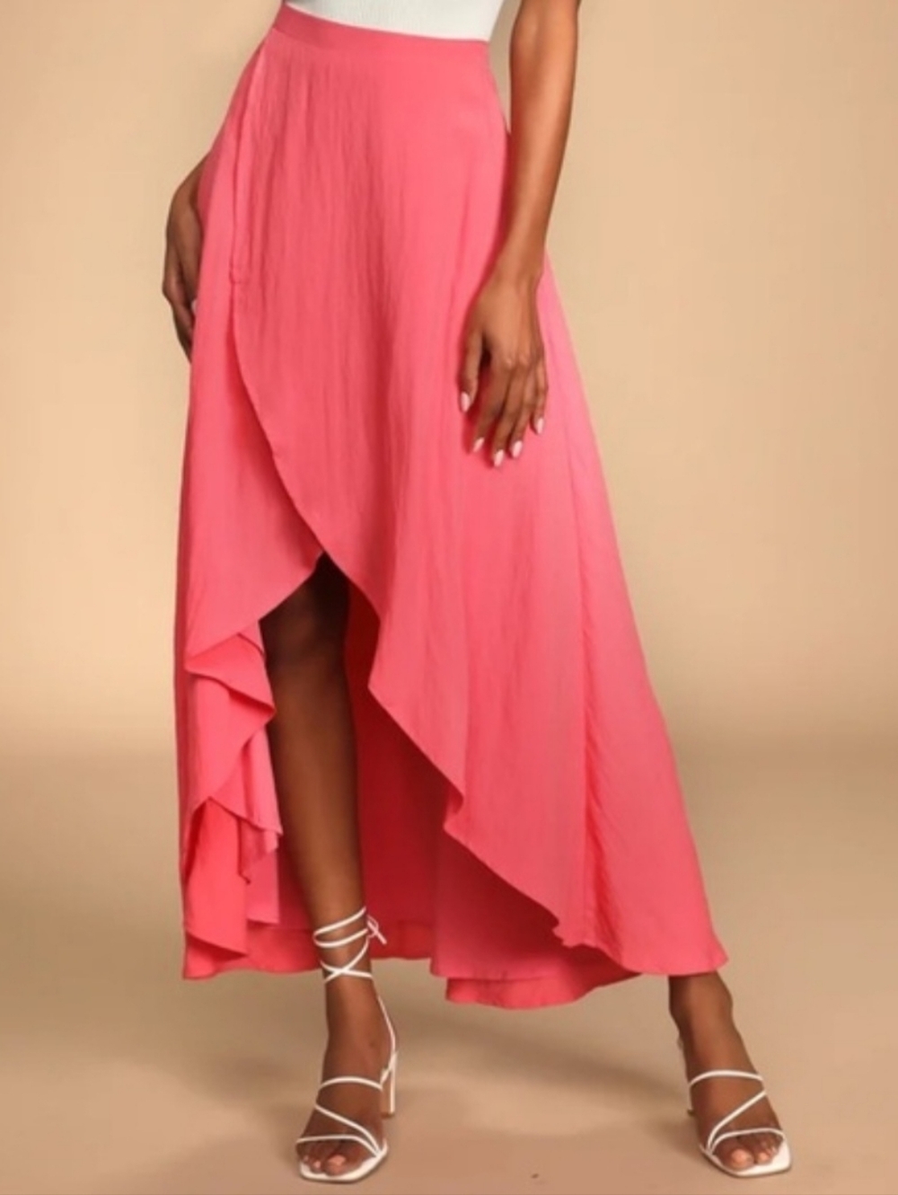 NWT Lulus Pink Wrap Midi Skirt Asymmetrical Flowy Feminine Summer Boho Beachwear